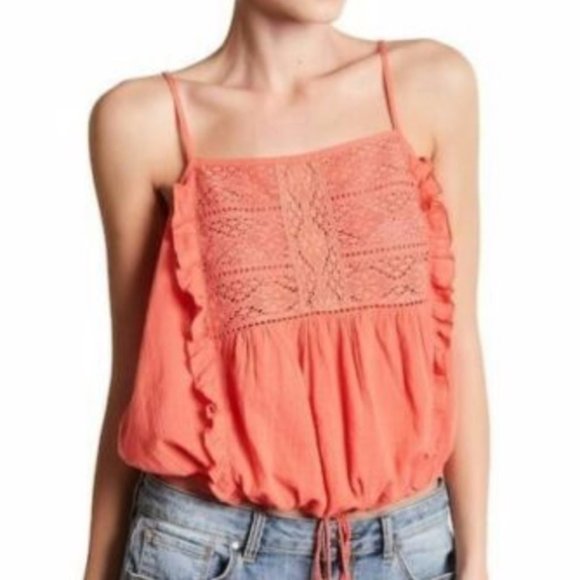 Melrose and Market Tops - Melrose & Market Coral Crotchet Ruffle Cami